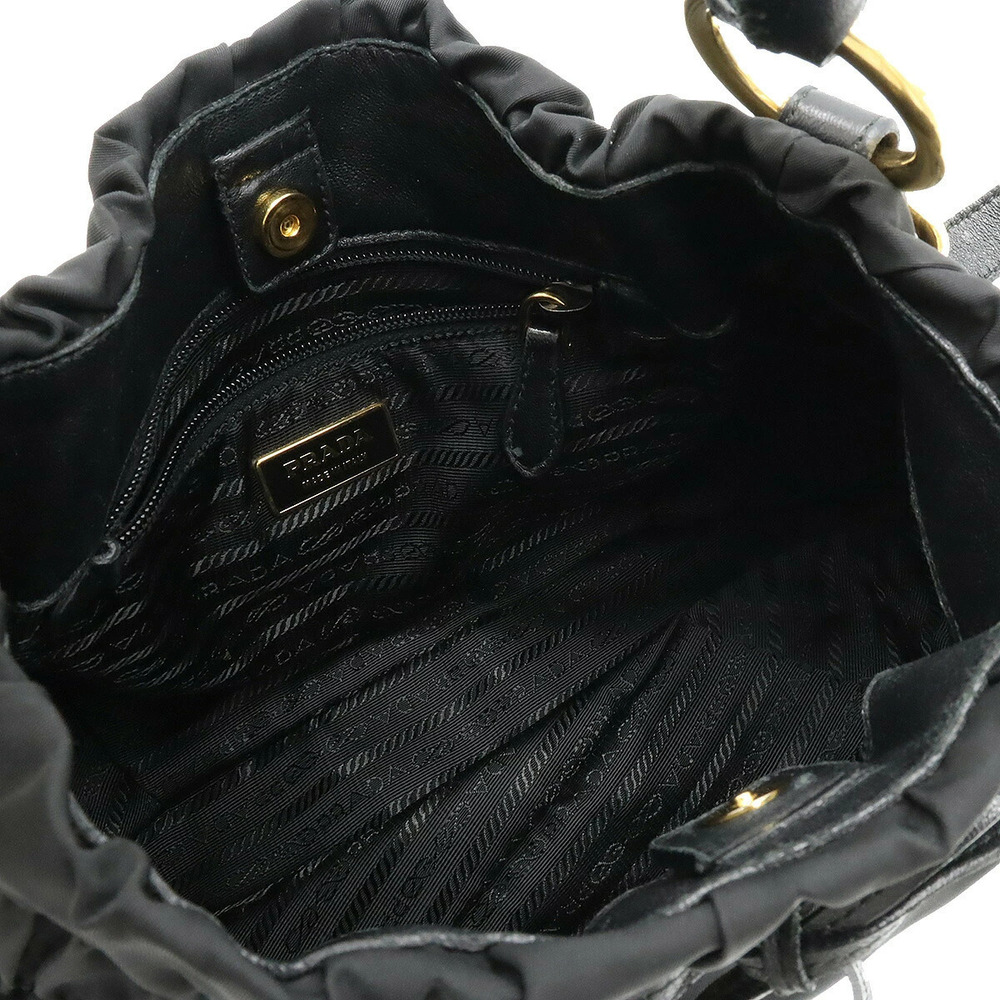 Prada Gathered Ribbon 2way Shoulder Bag Hobo Leather NERO Black - Picture 5 of 7